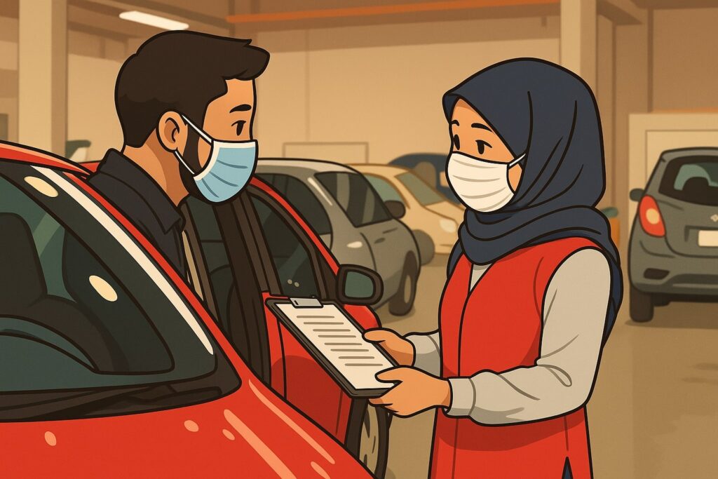 Proses inspeksi kendaraan sebelum pengiriman cargo mobil di Jogja