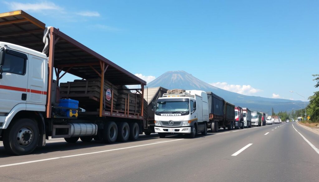 truk cargo di jogja sedang mengirim kendaraan